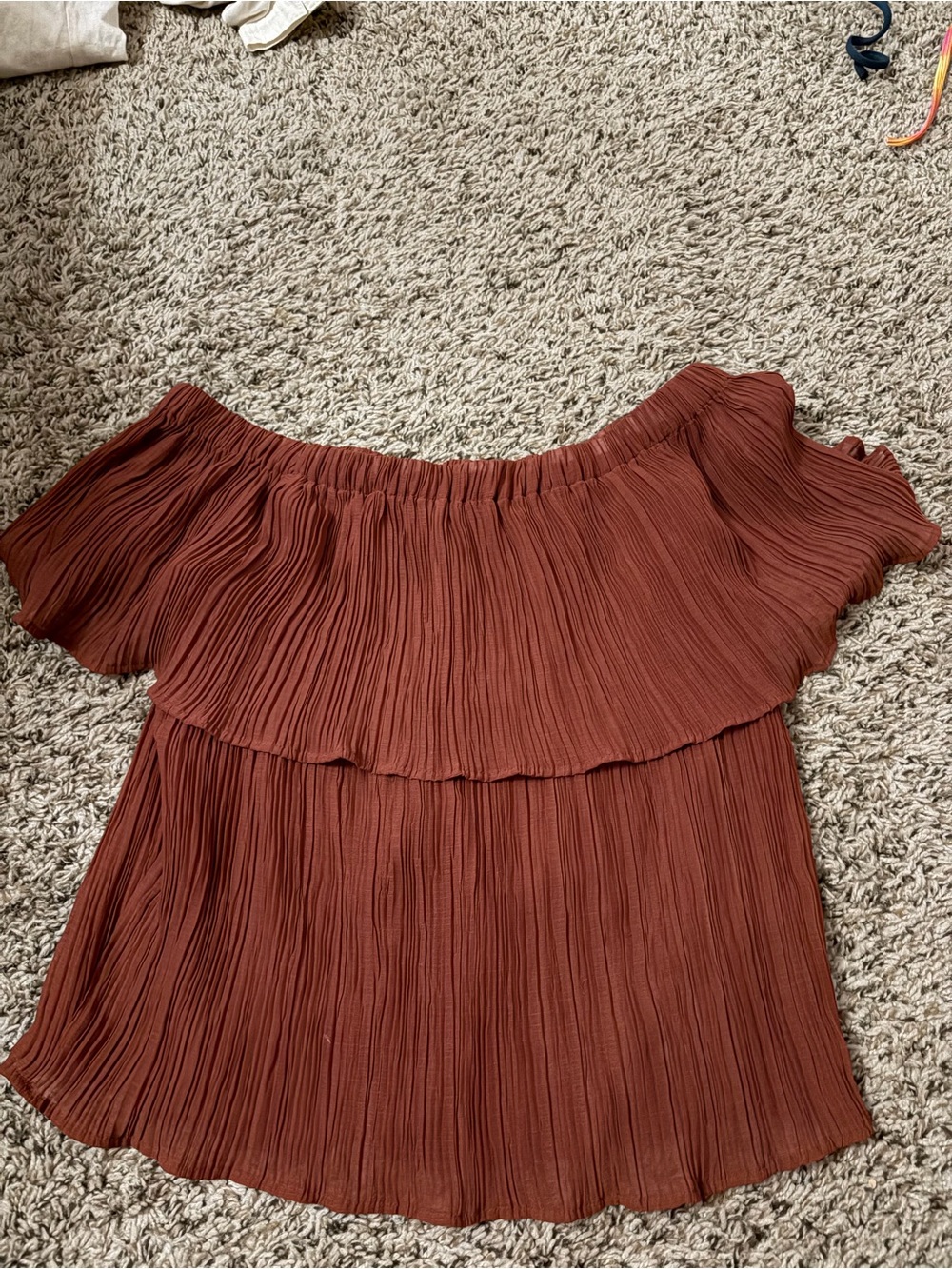 Express Off-Shoulder Pleated Top in Rust